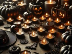 50 Pack Black Tealight Candles 4 Hour Unscented Votive Candle for Halloween Hom