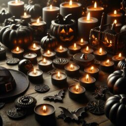 50 Pack Black Tealight Candles 4 Hour Unscented Votive Candle for Halloween Hom