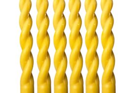 Pure Beeswax Pillar Candles, Handmade, Decorative, Yellow Twisted Candle, Cotton Wick, Set of 6