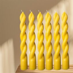 Pure Beeswax Pillar Candles, Handmade, Decorative, Yellow Twisted Candle, Cotton Wick, Set of 6