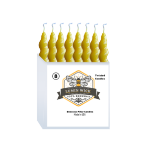 Pure Beeswax Pillar Candles, Handmade, Decorative, Yellow Twisted Candle, Cotton Wick, Set of 8