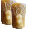 Reindeer Beeswax Pillar Christmas Candle (Pack Of 2)