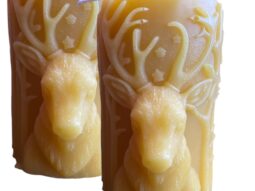 Reindeer Beeswax Pillar Christmas Candle (Pack Of 2)