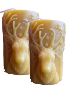 Reindeer Beeswax Pillar Christmas Candle (Pack Of 2)