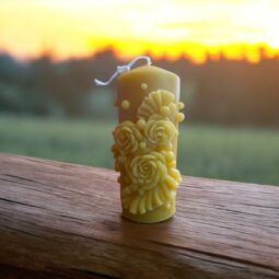 3PK Of Flower Pillar Beeswax Candle Made with 100% Pure Natural Bees Wax / Long Burning - Image 2