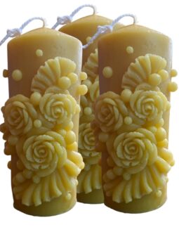 Flower Pillar Beeswax Candle Made with 100% Pure Natural Bees Wax - Long Burning-v4