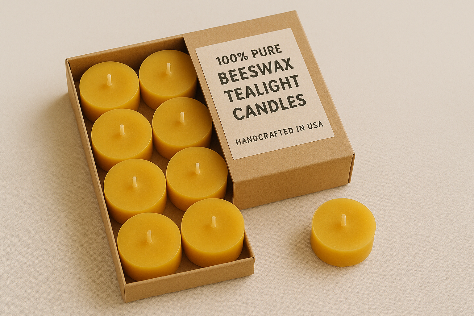 100% Pure Beeswax Tealight Candles – Natural, Non-Toxic, Clean Burning | Handmade in USA | Long-Lasting Tea Lights for Home, Spa & Aromatherapy