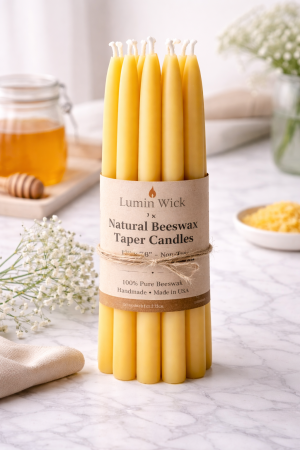 12 inch natural beeswax taper candles 7/8 inch diameter non-toxic