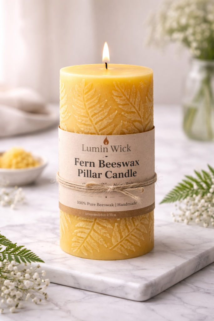 fern beeswax pillar candle