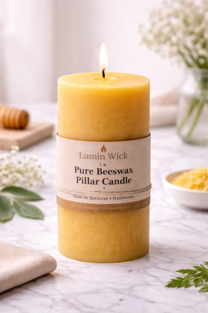 large pure beeswax pillar candle 3x6 natural handmade Lumin Wick